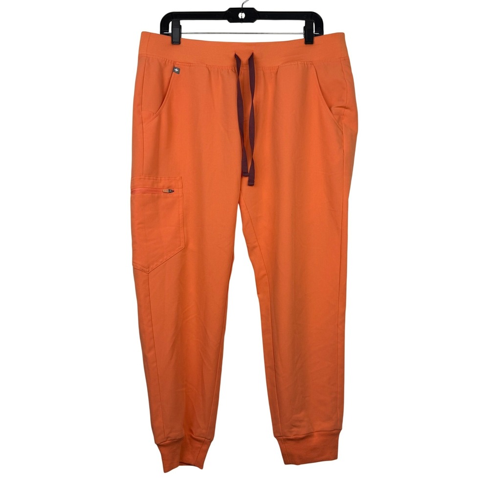FIGS Zamora JOGGER Scrub Pants Womens Large Petite Yoga Waist Drawstring Orange